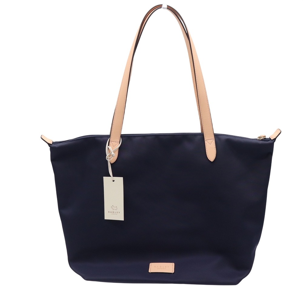 Radley London Pocket Essentials Ziptop Tote Dark Blue Nylon Leather Trim